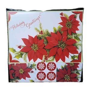 Embossed Poinsettias Holiday Greetings Christmas Cards Envelopes Seals Box Of 15